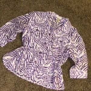 Purple and White Zebra Print Jacket with Plush Texture